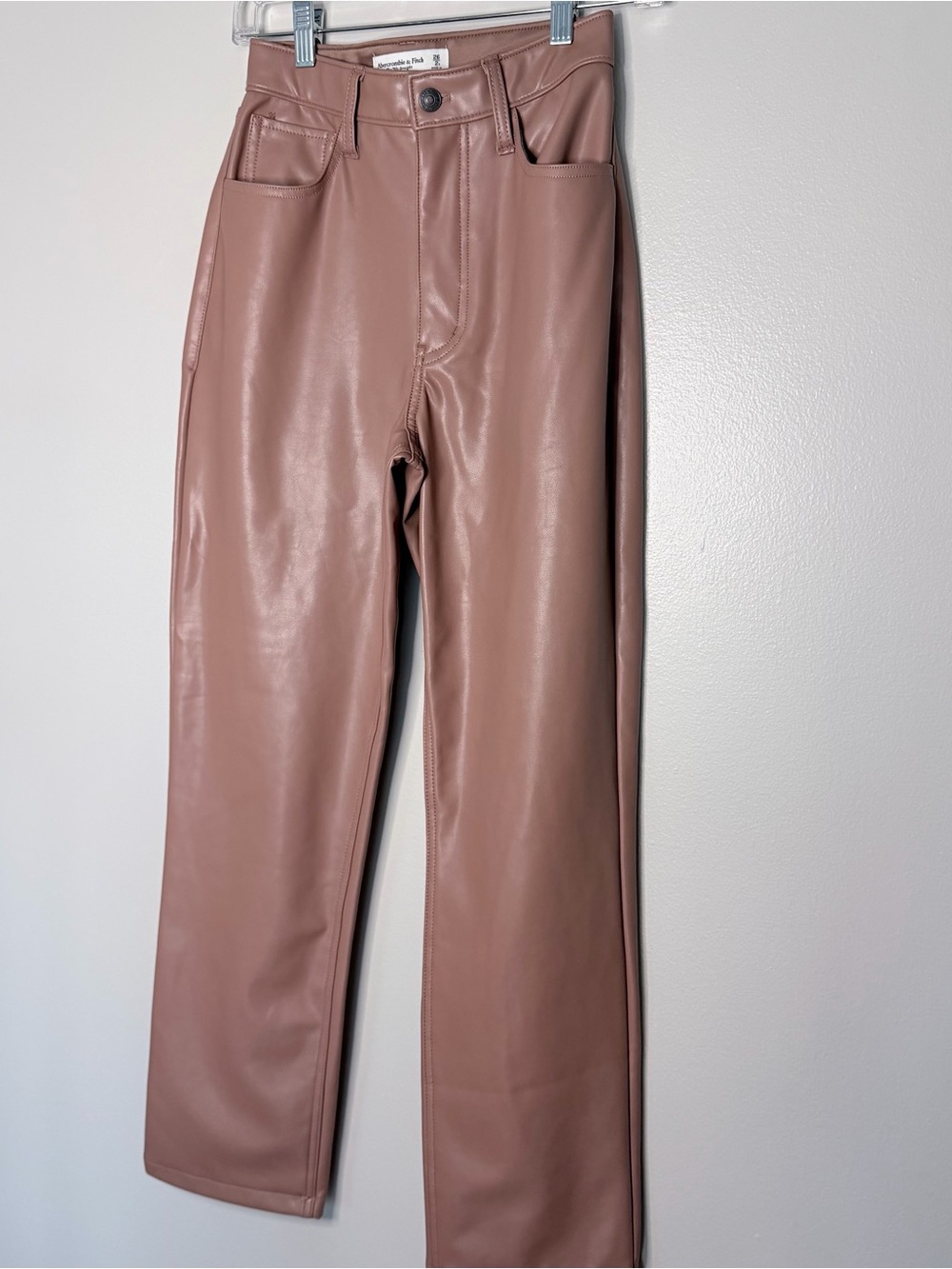 Faux Leather High-Rise Straight Leg Pants - Light Brown